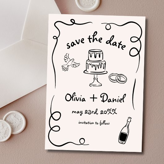 Save The Date Funky Whimsical main tiré Mariage