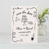 Save The Date Funky Whimsical main tiré Mariage (Debout devant)