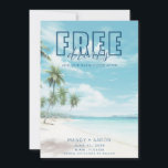 Save The Date Funny Beach Wedding Photo Enregistrer la date<br><div class="desc">Ajoutez un peu d'humour à vos plans de mariage avec ce jeu Save the Date! Avec l'élégante phrase "Free Drinks and Our Happily Ever After" sur le devant, il associe des vibes amusantes avec tous vos détails mariages importants. Le design est placé contre un arrière - plan de plage d'aquarelle...</div>