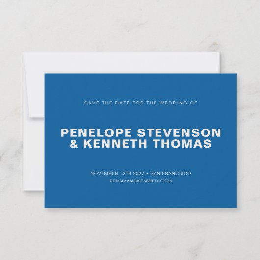 Save The Date Funny Bold Moderne Cobalt Blue Typographie Mariage (Dos)