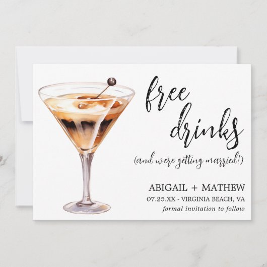 Save The Date Funny Chocolate Martini Cocktail Mariage photo (Devant)