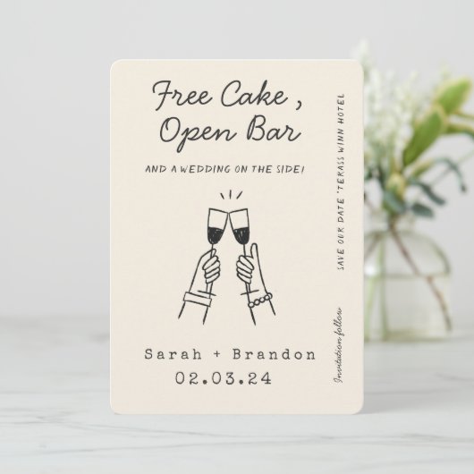 Save The Date Funny Free Cake Open Bar Photo Qr Code (Debout devant)