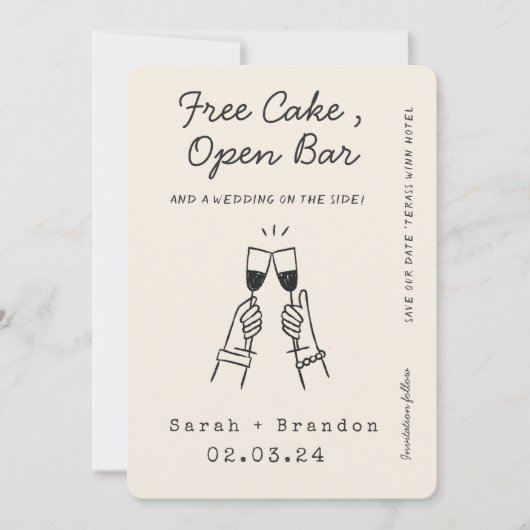 Save The Date Funny Free Cake Open Bar Photo Qr Code (Devant)
