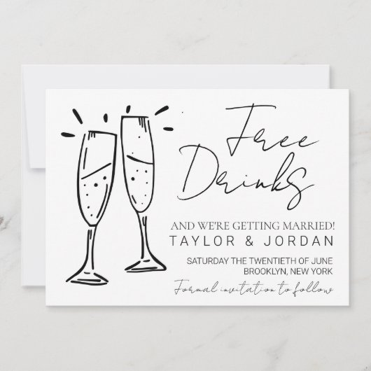 Save The Date Funny Free Drinks and We're Getting Married  (Devant)