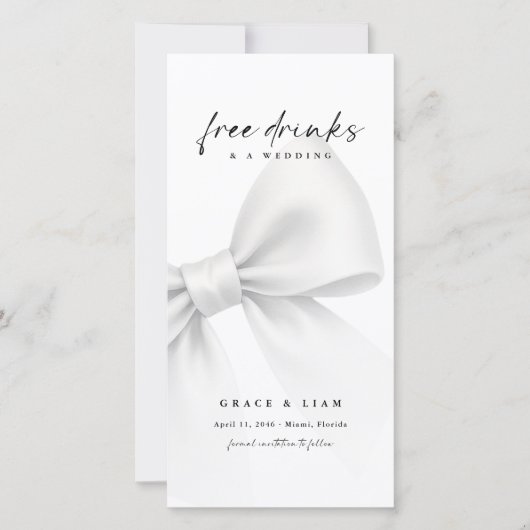 Save The Date Funny Free Drinks Bow Modern Script Bookmark (Devant)