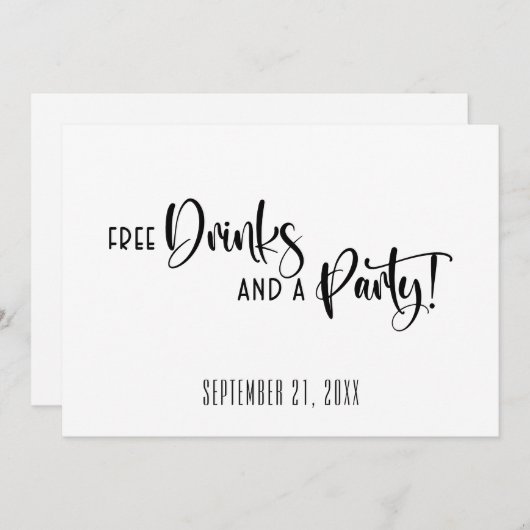 Save The Date Funny Free Drinks Party Mariage noir et blanc (Devant / Derrière)