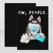 Save The Date Funny husky chev dog wearing a face mask (Devant / Derrière)