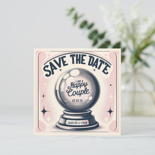 Save The Date Funny Magic Ball rose bleu foncé Enregistrer la da (Debout devant)
