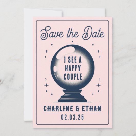 Save The Date Funny Magic Ball rose Dar bleu Enregistrer la date (Devant)