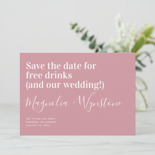 Save The Date Funny Mariage de boissons gratuites (Debout devant)