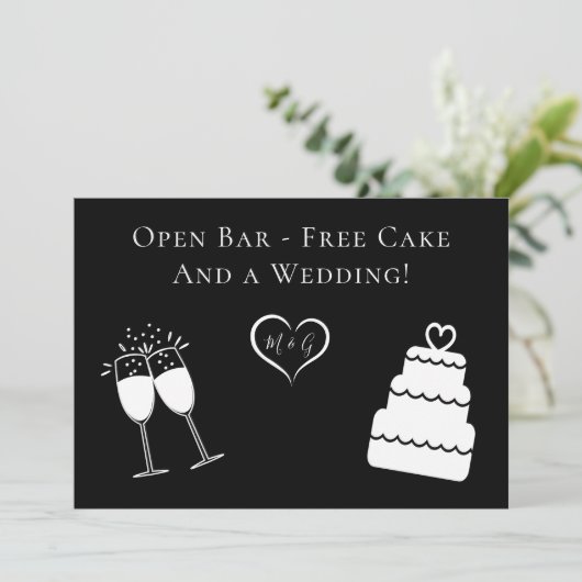 Save The Date Funny Open Bar Gratuit Gâteau et Mariage Enregistr (Debout devant)