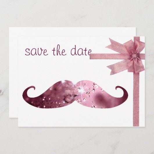 Save The Date Funny Pink Bling Mustache (Devant / Derrière)