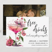 Save The Date Funny Pink Floral Cocktail Mariage photo tendance (Devant / Derrière)
