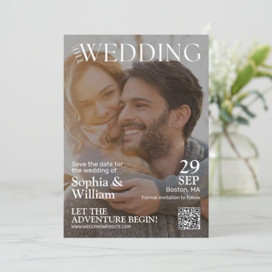 Save The Date Funny QR Code Magazine Mariage photo (Debout devant)