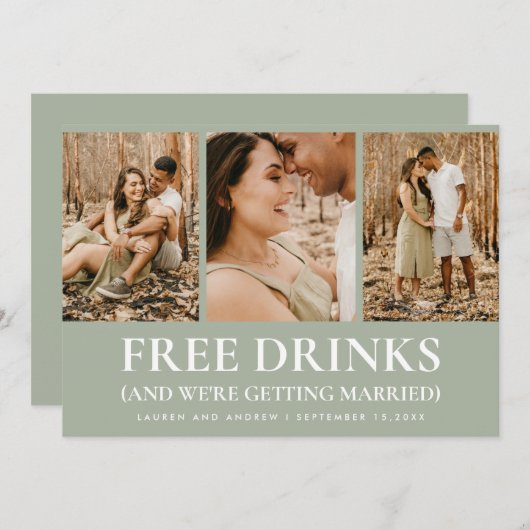 Save The Date Funny Sage Green Boissons gratuites Mariage photo  (Devant / Derrière)