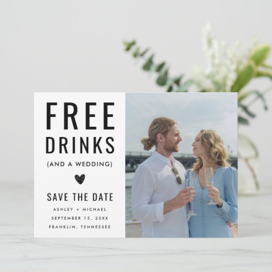Save The Date Funny Unique boisson libre Qr Code Mariage photo (Debout devant)