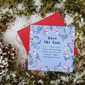 Save The Date Funny Woodland Friends  Blue Winter Forest Pattern