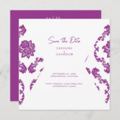 Save The Date Fushia Damask Photo Wedding Enregistrer La Date (Devant / Derrière)