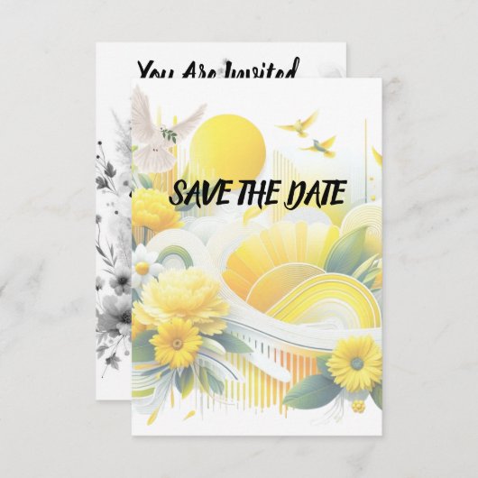 Save The Date Fusion Ensoleillée : Dessins Vibrants Jaune & Citr (Devant / Derrière)