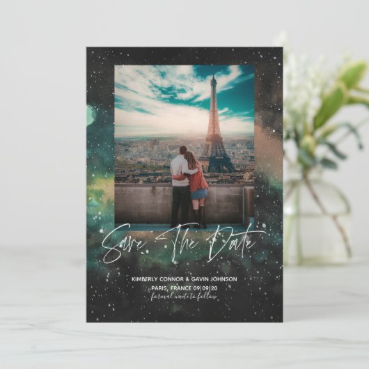 Save The Date Galaxie et Lune géométrique Enregistrer la date (Debout devant)