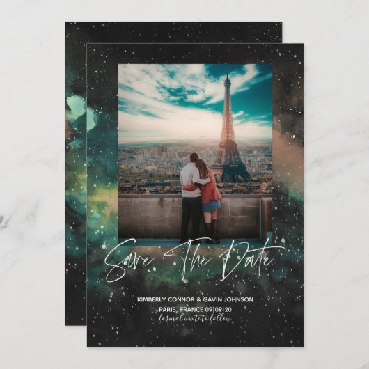 Save The Date Galaxie et Lune géométrique Enregistrer la date (Devant / Derrière)