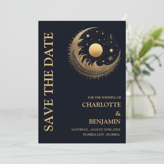 Save The Date Galaxy Moon Stars Mariage céleste (Debout devant)