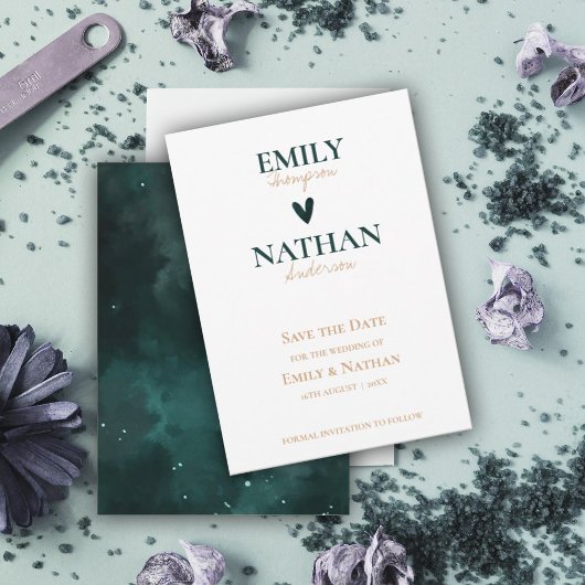 Save The Date Galaxy Thème Beau Blanc Vert Coeur Mariage