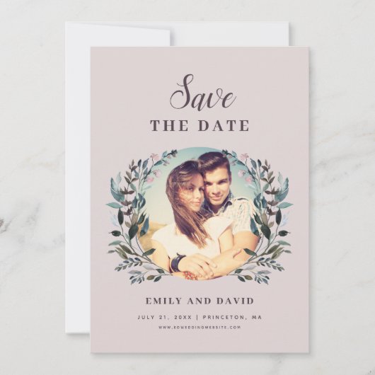 Save The Date Garden Crest Mauve Purple Mariage Floral Photo (Devant)