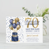 Save The Date Gâteau avec ballons bleus pour 70e anniversaire (Debout devant)