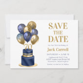 Save The Date Gâteau avec ballons bleus pour 70e anniversaire (Devant)