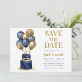 Save The Date Gâteau avec ballons bleus pour 70e anniversaire (Debout devant)