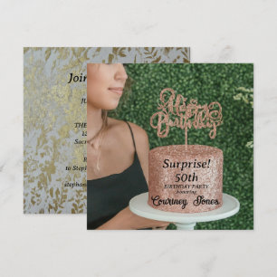 Save The Date Gâteau d'anniversaire pailleté or rose 50e anniver