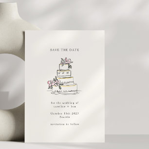 Save The Date Gâteau de Mariage Minimaliste Doodle Rose Vintage