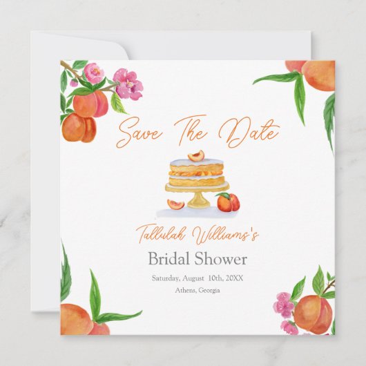 Save The Date Gâteau de pêche à l'aquarelle avec mariage de gâte (Devant)