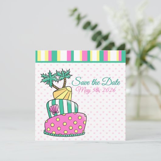 Save The Date Gâteau de plage tropicale (Debout devant)