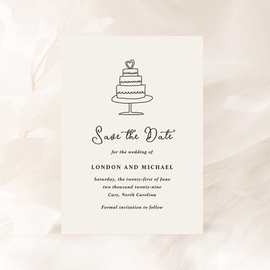 Save The Date Gâteau Dessiné à la Main Doodle Mariage Moderne