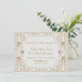 Save The Date Gatsby Art Déco Gold Blanc Enregistrer La Date (Debout devant)