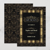 Save The Date Gatsby Art Déco Or Noir Enregistrer la Date 1920 (Devant / Derrière)