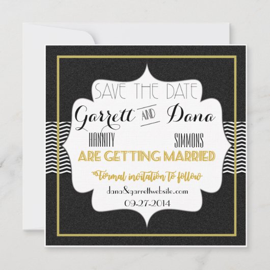 Save The Date Gatsby Gold Mariage Suite fête de mariage (Devant)