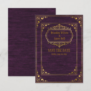 Save The Date Gay Couple Brown Barnwood et Gold Frames Mariage