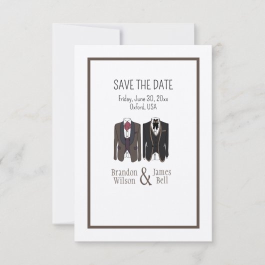 Save The Date Gay Couple Tuxedos Mariage Enregistrer la date (Devant)