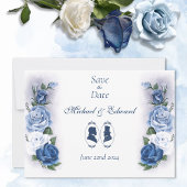 Save The Date Gay Grooms Regency Roses bleus