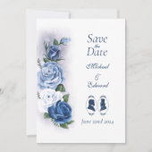 Save The Date Gay Grooms Regency Roses bleus (Devant)