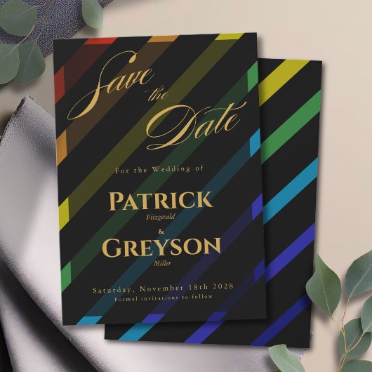 Save The Date Gay Men Wedding Elegant Rainbow