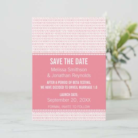 Save The Date Geek Chic Binary Enregistrer la date Invitation, r (Debout devant)
