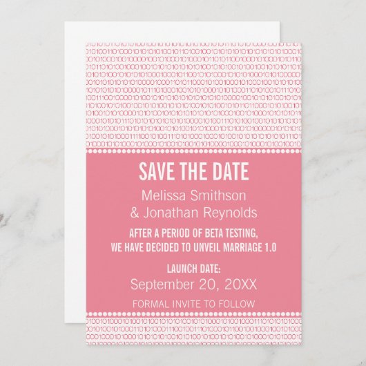 Save The Date Geek Chic Binary Enregistrer la date Invitation, r (Devant / Derrière)