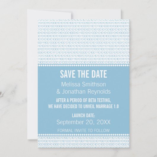 Save The Date Geek Chic Binary Enregistrer l'Invitation de date, (Devant)