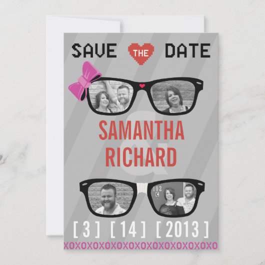 Save The Date Geek de lunettes & Coeurs Mariage Enregistrer la d (Devant)