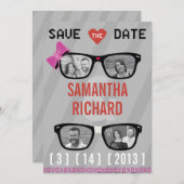 Save The Date Geek de lunettes & Coeurs Mariage Enregistrer la d (Devant / Derrière)