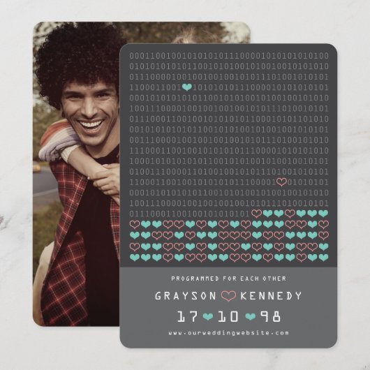 Save The Date Geek Programmé Pour L'amour Code Binaire Sauvegard (Devant / Derrière)